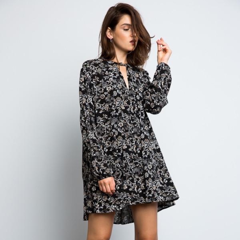 Black Floral Trapeze Dress